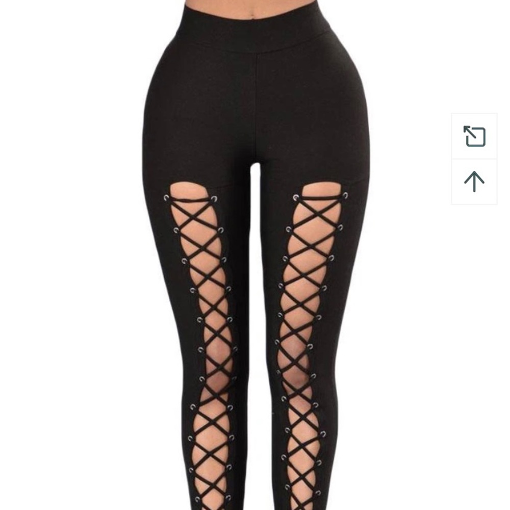 Black  Lace Up Front Leggings